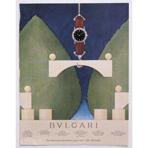 Vintage 1993 Print Ad Bulgari BVLGARI Watch Modern Art Illustration Design